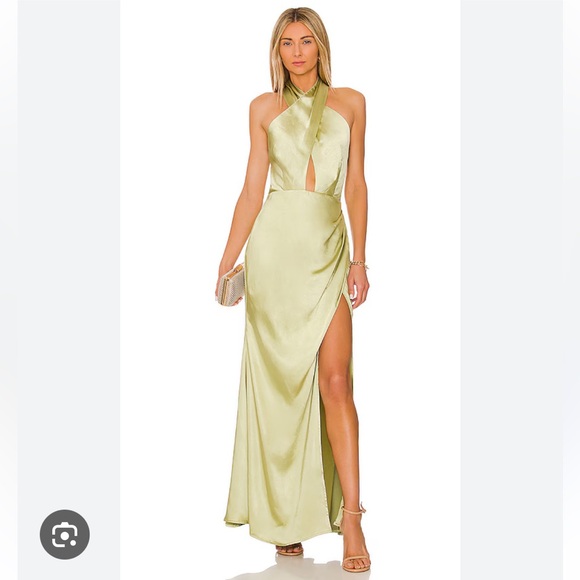 ELLIATT Begonia Maxi Dress Avocado Green Satin - Picture 1 of 9